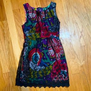Desigual Colorful Dress with Black Lace Overlay